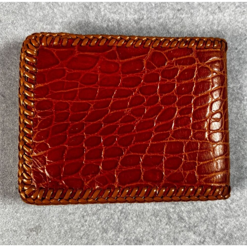 Vintage 1950s Tuffy Photo ID Wallet Embossed Reptile Leather Card Holder MCM